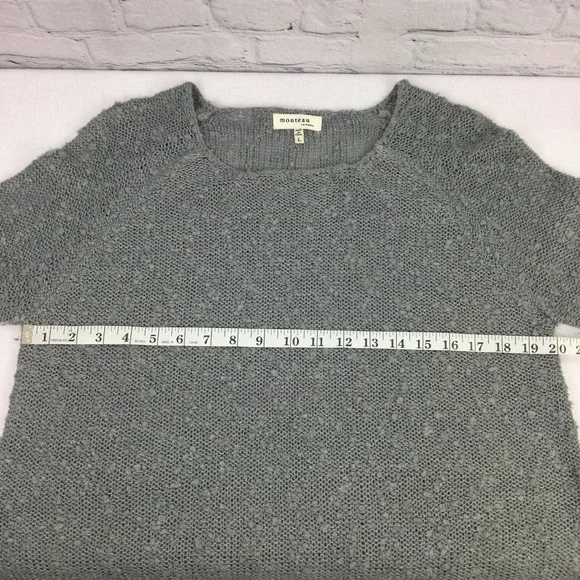 Monteau Los Angeles Grey Swiss Dot Lace Hem Boat Neck Pullover Sweater L - Picture 9 of 16